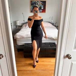Black off the shoulder body on dress